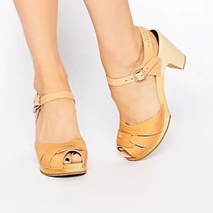 Swedish Hasbeens peep toe high heel strappy sandals